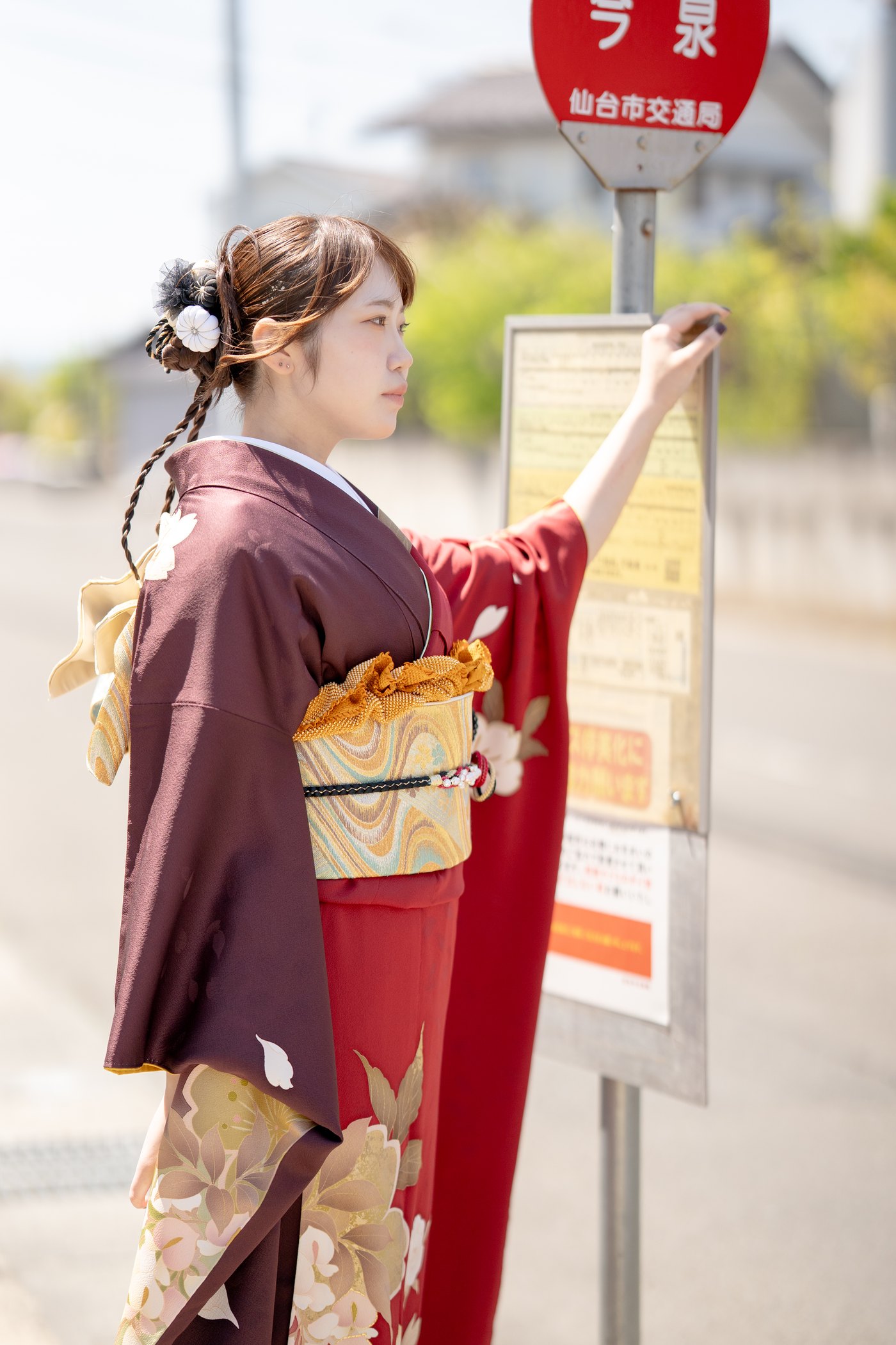 成人式振袖前撮り バス停周辺